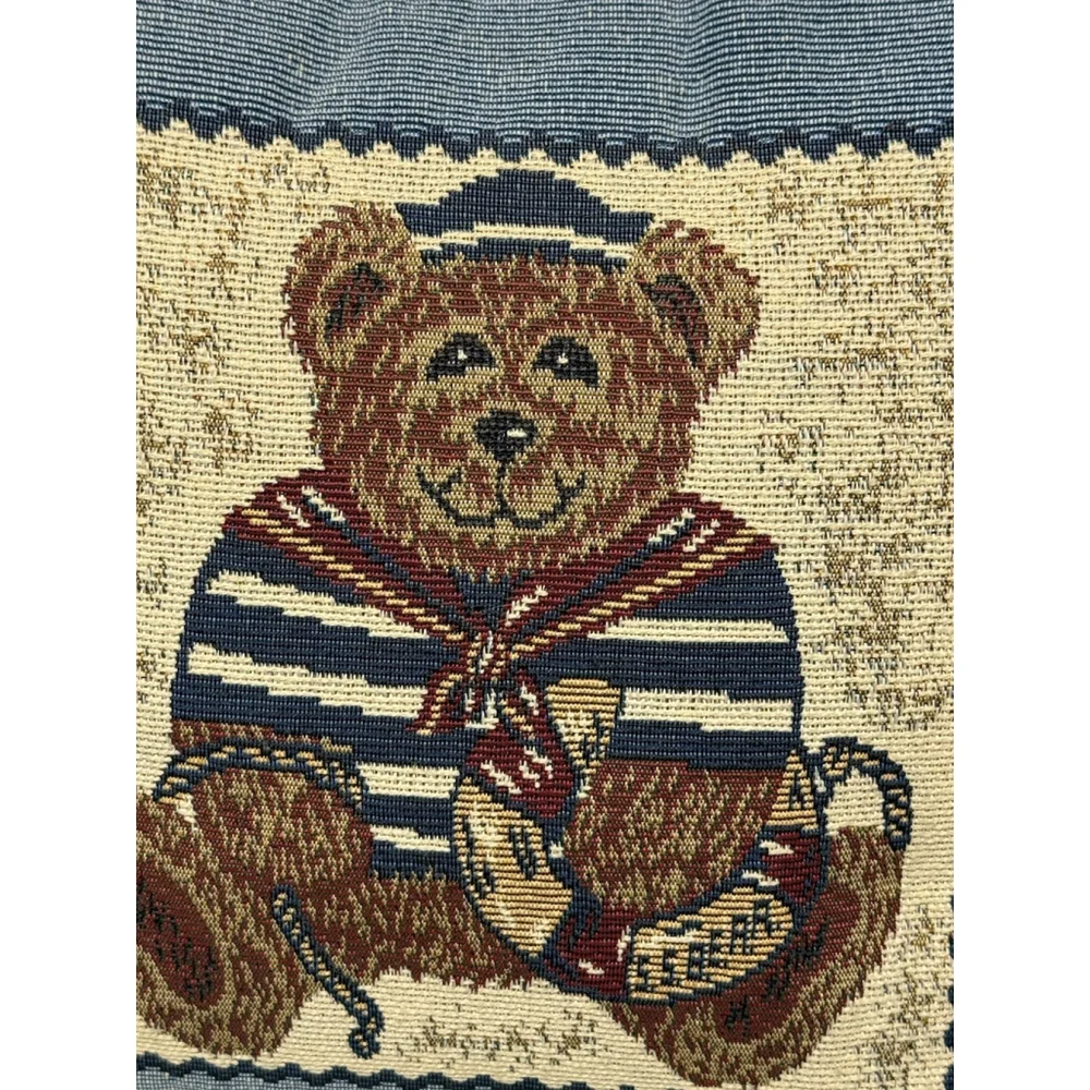 Vintage Needlepoint Tapestry Teddy Bear Sailor Pillow Cross Stitch Embroidery